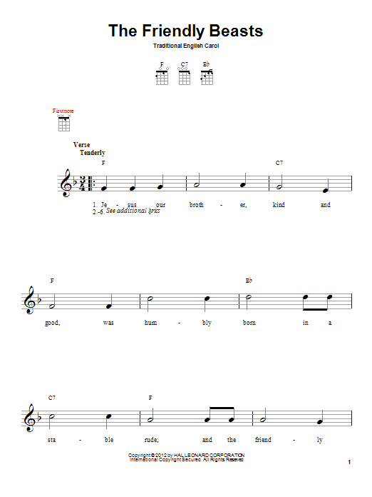 Traditional Carol The Friendly Beasts Sheet Music Notes & Chords for Ukulele - Download or Print PDF