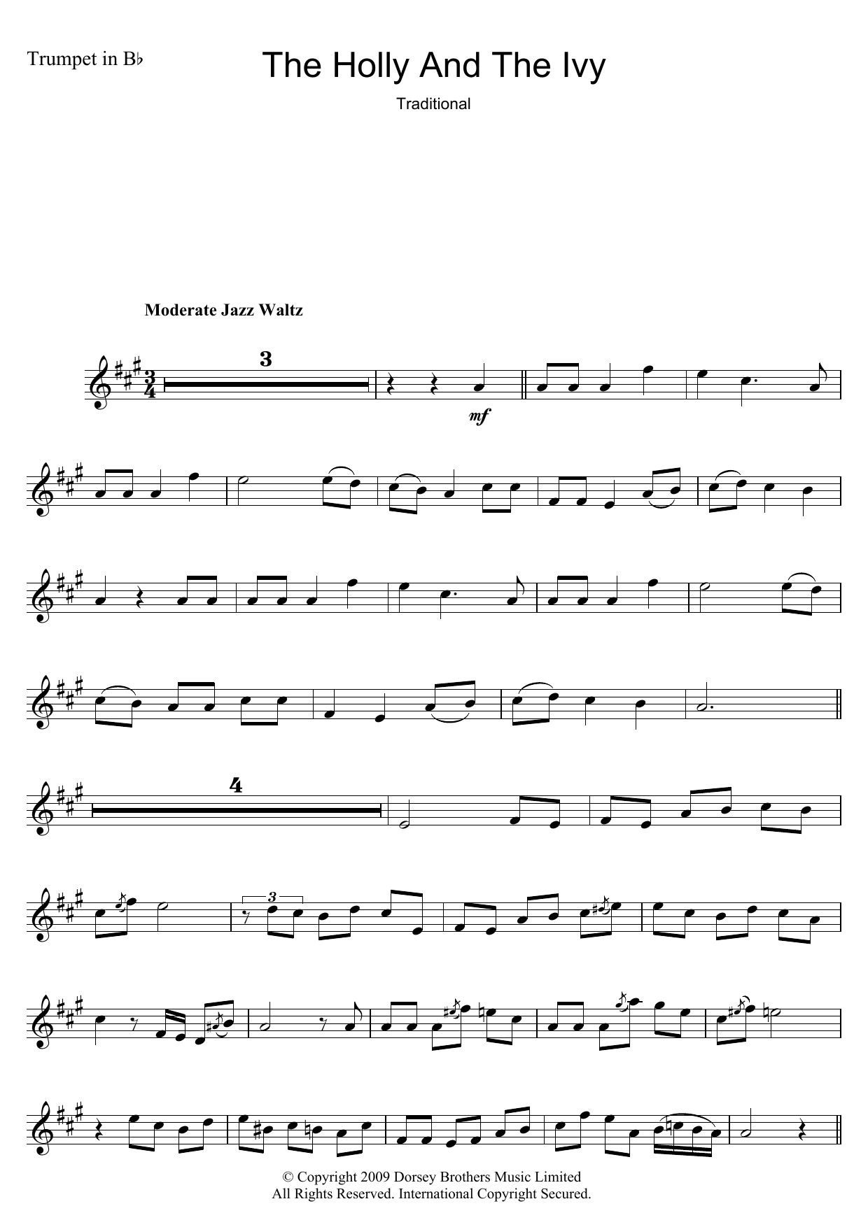 Traditional Carol The Holly And The Ivy Sheet Music Notes & Chords for Trumpet - Download or Print PDF