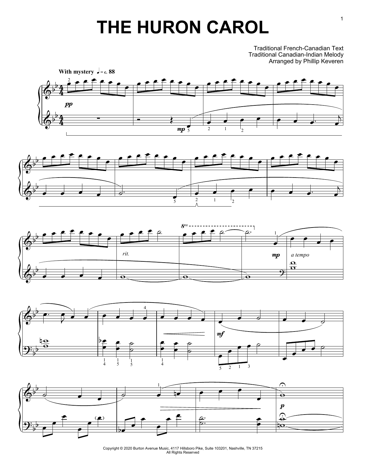 Traditional Carol The Huron Carol (arr. Phillip Keveren) Sheet Music Notes & Chords for Piano Solo - Download or Print PDF