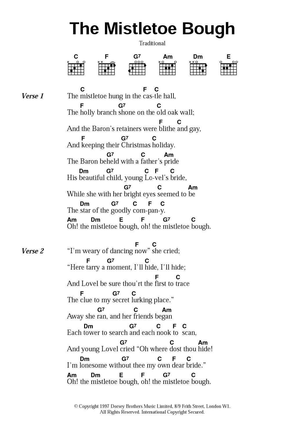 Traditional Carol The Mistletoe Bough Sheet Music Notes & Chords for Guitar Chords/Lyrics - Download or Print PDF