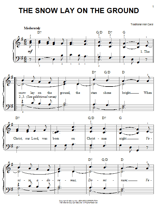 Traditional Carol The Snow Lay On The Ground Sheet Music Notes & Chords for Easy Piano - Download or Print PDF