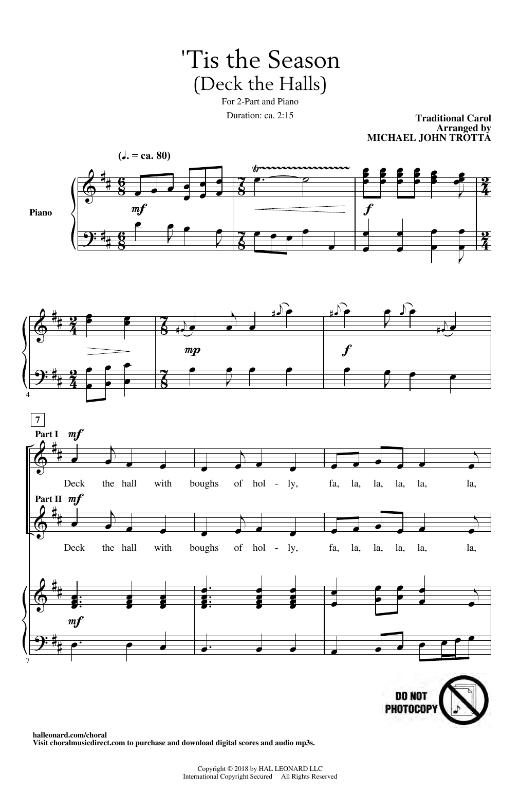 Traditional Carol 'Tis The Season (Deck The Halls) (arr. Michael John Trotta) Sheet Music Notes & Chords for 2-Part Choir - Download or Print PDF