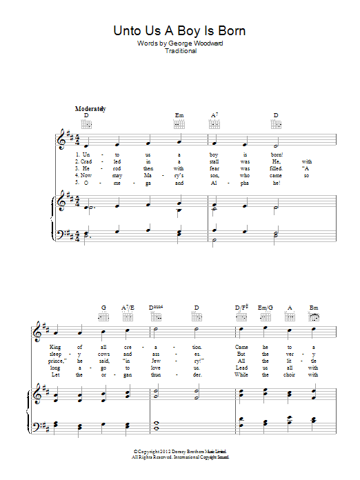 Traditional Carol Unto Us A Boy Is Born Sheet Music Notes & Chords for Guitar Chords/Lyrics - Download or Print PDF