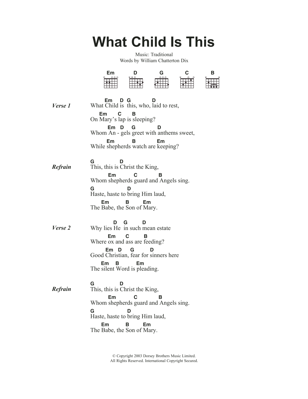 Christmas Carol What Child Is This? Sheet Music Notes & Chords for Lyrics & Chords - Download or Print PDF