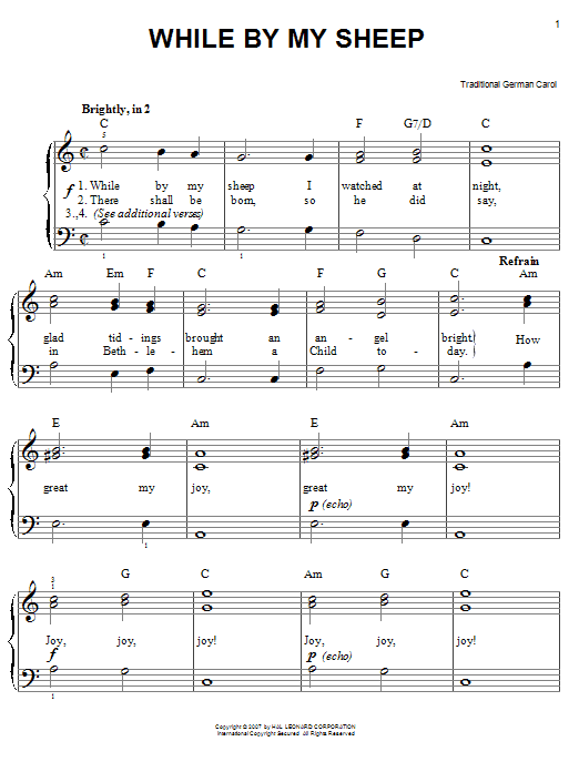 Traditional Carol While By My Sheep Sheet Music Notes & Chords for Easy Piano - Download or Print PDF