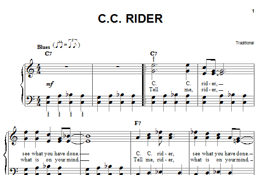 Traditional C.C. Rider Sheet Music Notes & Chords for Easy Piano - Download or Print PDF