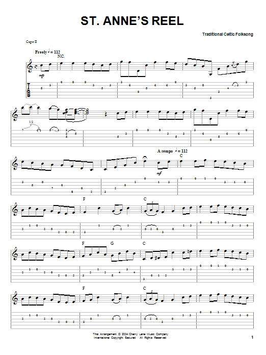 Traditional Celtic Folksong St. Anne's Reel Sheet Music Notes & Chords for Guitar Tab - Download or Print PDF