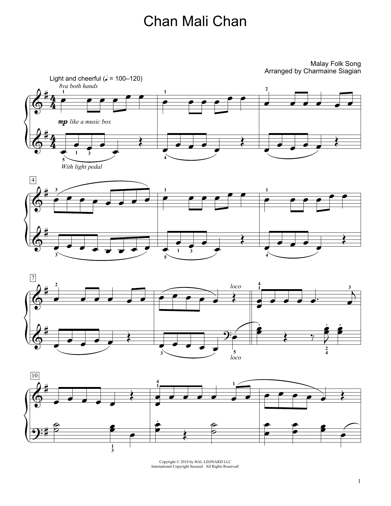 Traditional Chan Mali Chan (arr. Charmaine Siagian) Sheet Music Notes & Chords for Educational Piano - Download or Print PDF