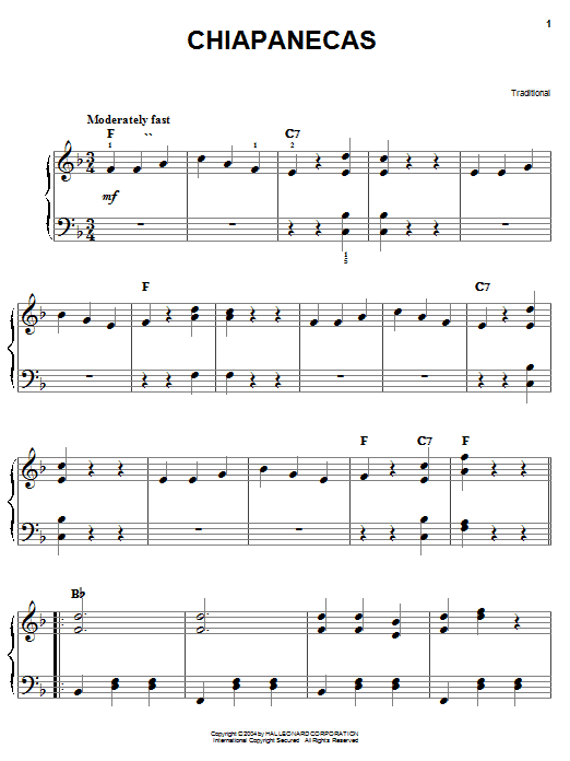 Traditional Chiapanecas Sheet Music Notes & Chords for Accordion - Download or Print PDF