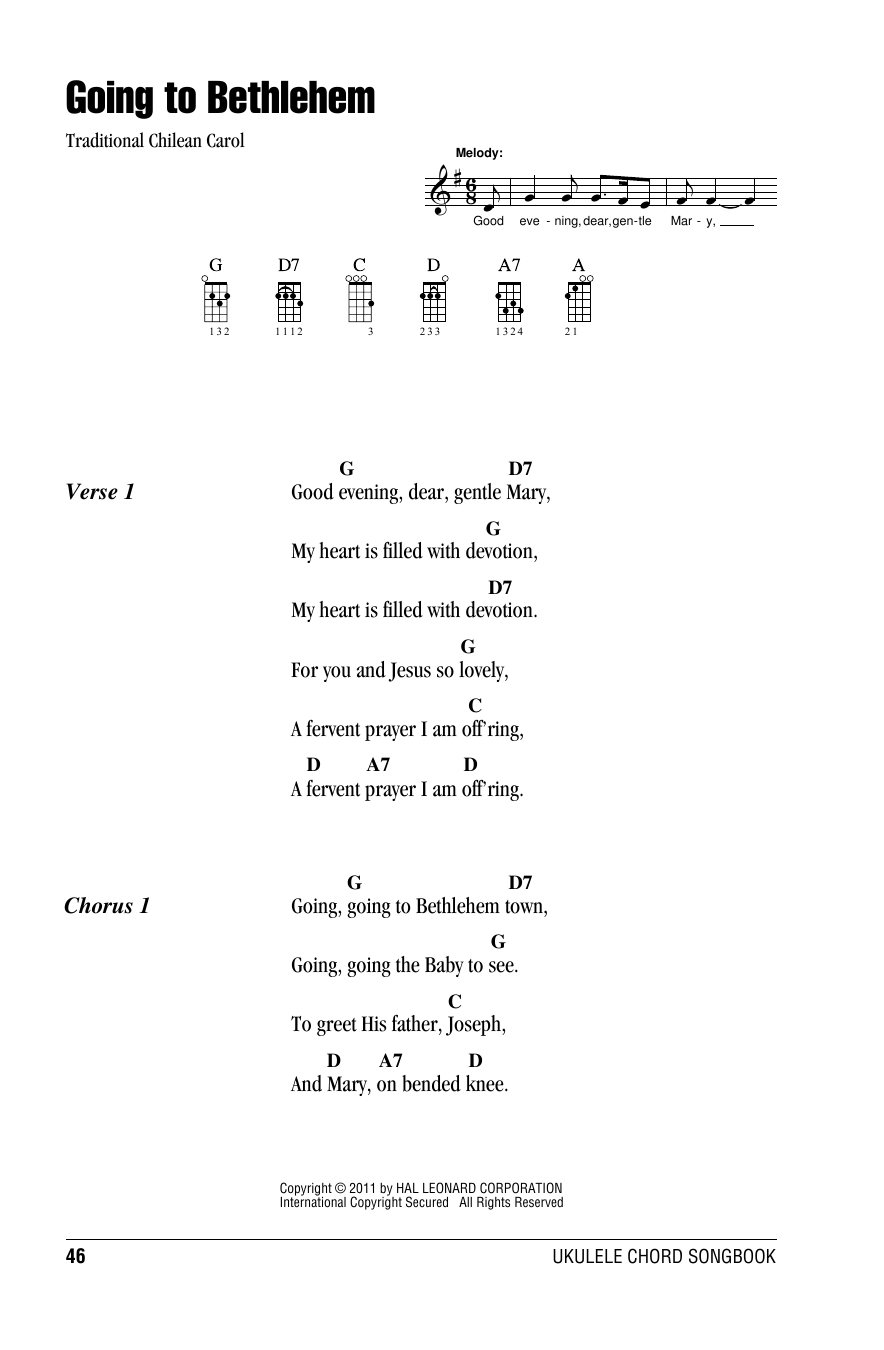 Traditional Chilean Carol Going To Bethlehem Sheet Music Notes & Chords for Ukulele with strumming patterns - Download or Print PDF