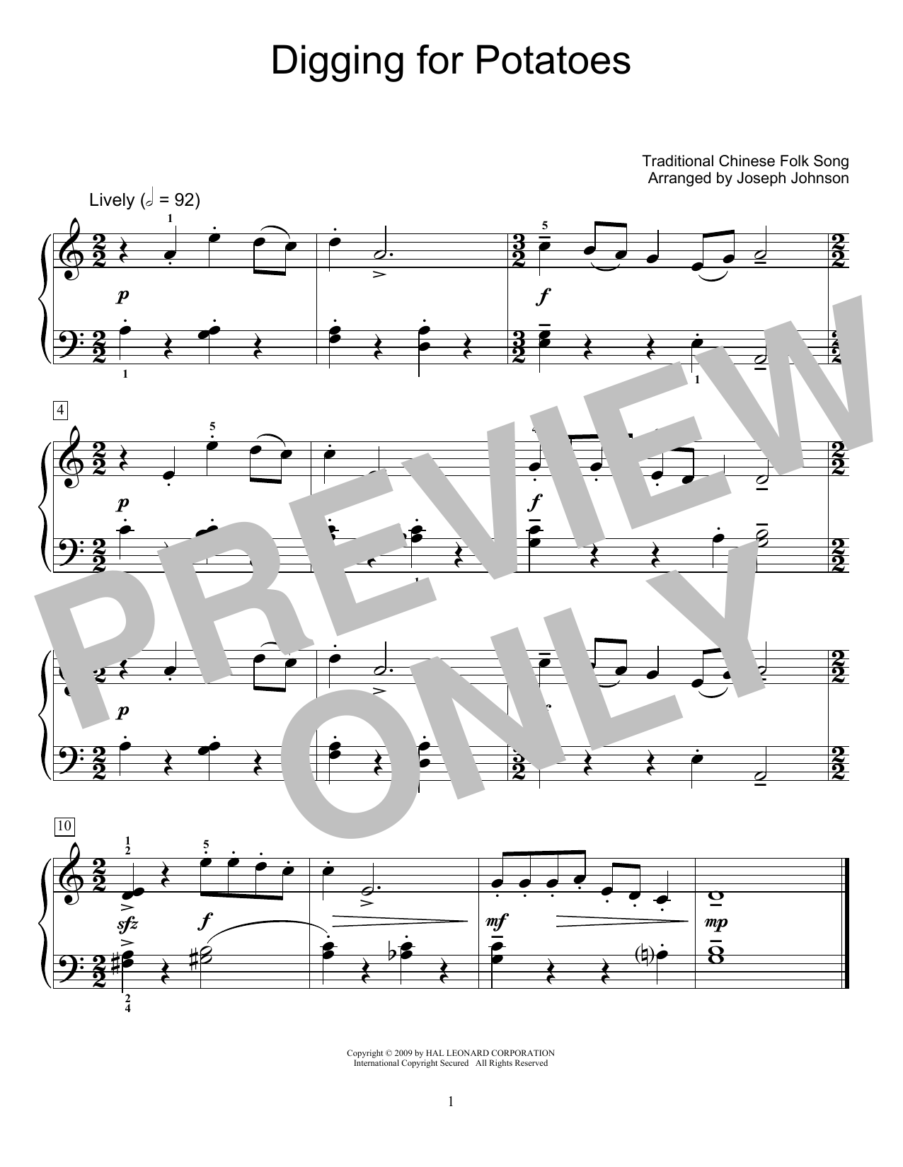 Traditional Chinese Folk Song Digging For Potatoes (arr. Joseph Johnson) Sheet Music Notes & Chords for Educational Piano - Download or Print PDF