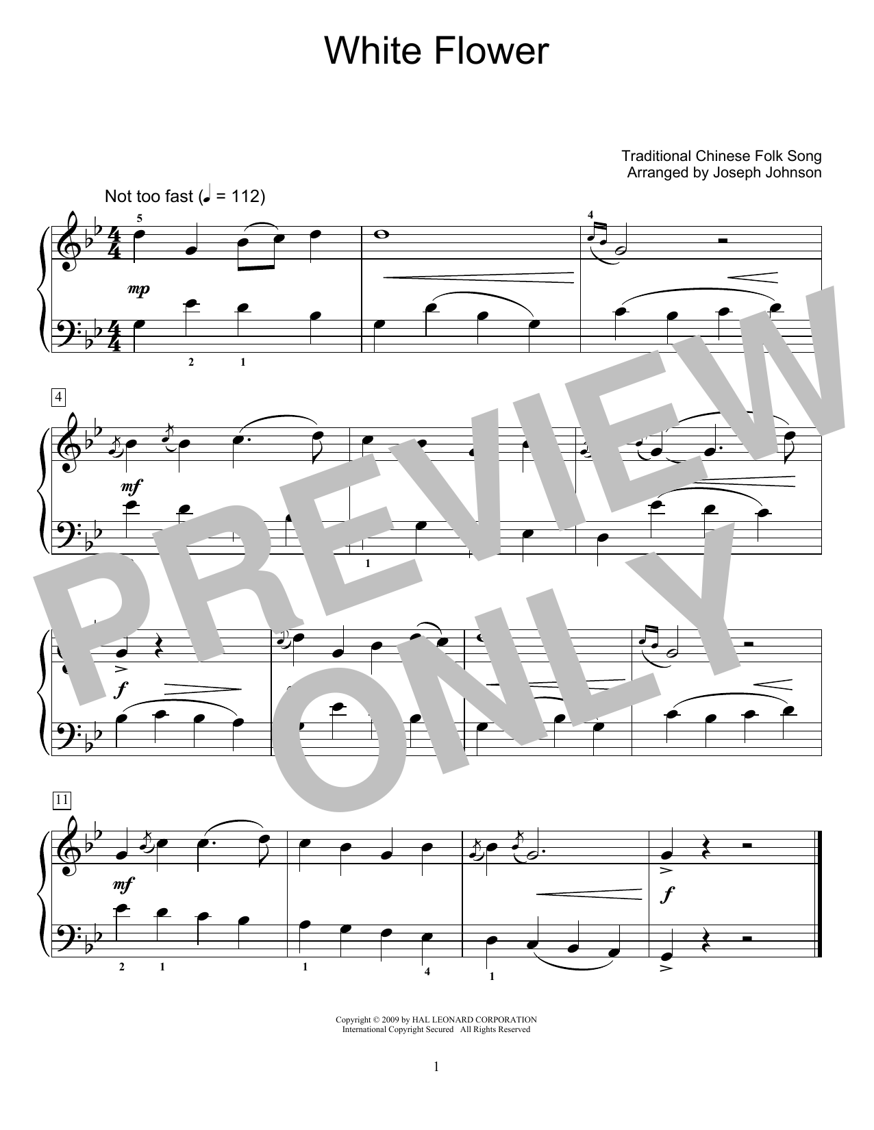 Traditional Chinese Folk Song White Flower (arr. Joseph Johnson) Sheet Music Notes & Chords for Educational Piano - Download or Print PDF