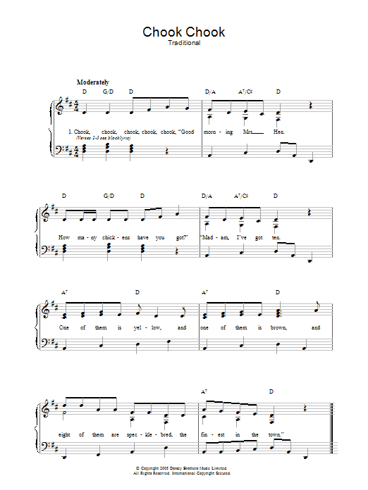 Traditional Chook Chook Sheet Music Notes & Chords for Piano & Vocal - Download or Print PDF