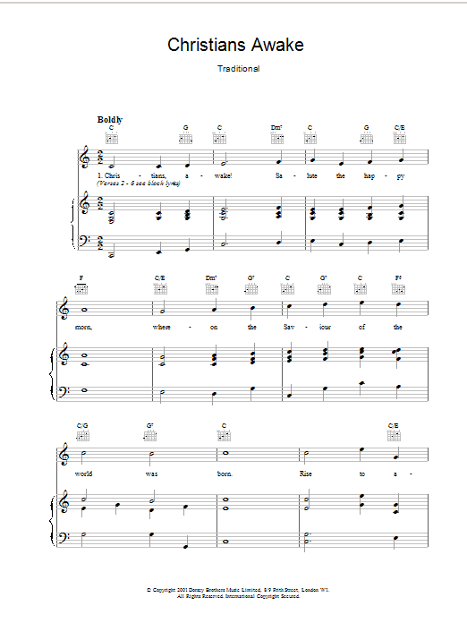 Traditional Christians Awake sheet music notes and chords. Download Printable PDF.