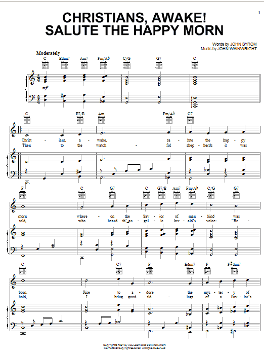 Traditional Christians, Awake! Salute The Happy Morn Sheet Music Notes & Chords for Piano, Vocal & Guitar (Right-Hand Melody) - Download or Print PDF