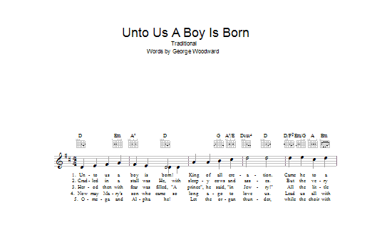 Christmas Carol Unto Us A Boy Is Born Sheet Music Notes & Chords for Melody Line, Lyrics & Chords - Download or Print PDF