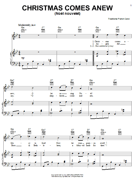 Traditional Christmas Comes Anew Sheet Music Notes & Chords for Piano, Vocal & Guitar (Right-Hand Melody) - Download or Print PDF