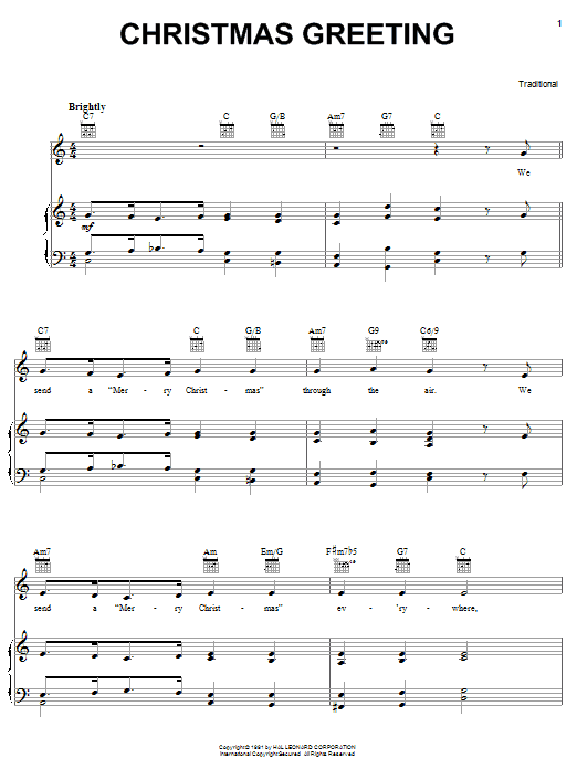 Traditional Christmas Greeting Sheet Music Notes & Chords for Easy Piano - Download or Print PDF