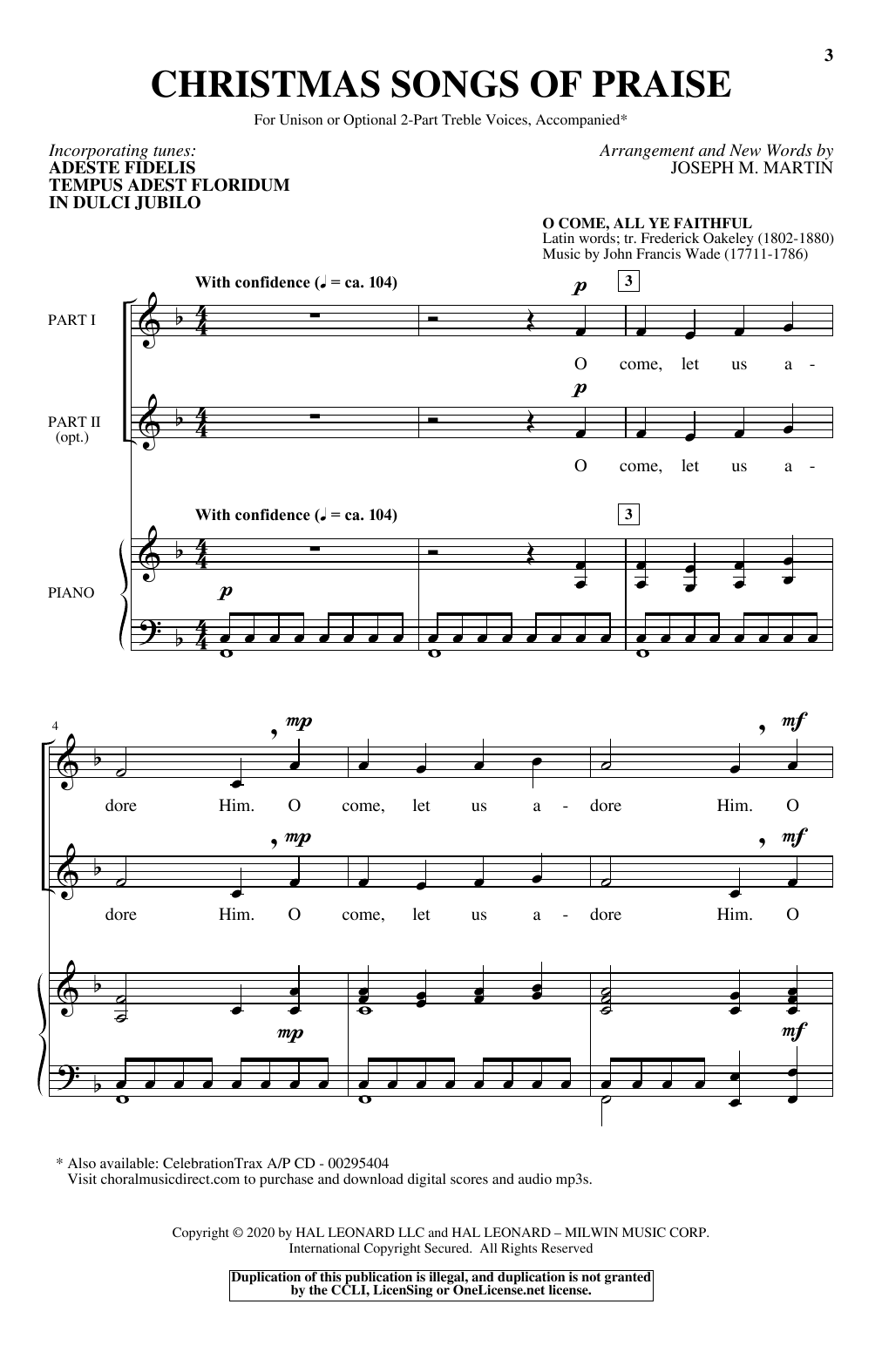 Traditional Christmas Songs Of Praise (arr. Joseph M. Martin) Sheet Music Notes & Chords for Unison Choir - Download or Print PDF
