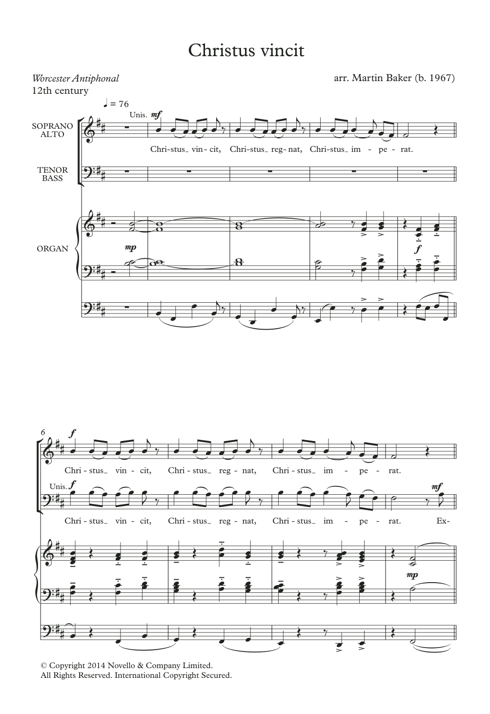 Traditional Christus Vincit (arr. Martin Baker) Sheet Music Notes & Chords for Choir - Download or Print PDF