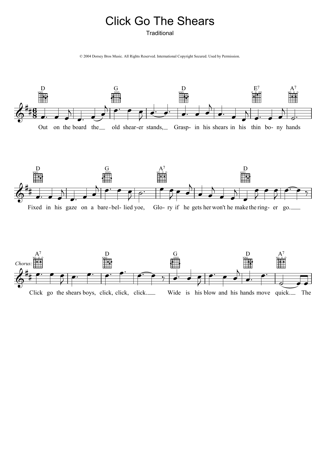 Traditional Click Go The Shears Sheet Music Notes & Chords for Melody Line, Lyrics & Chords - Download or Print PDF