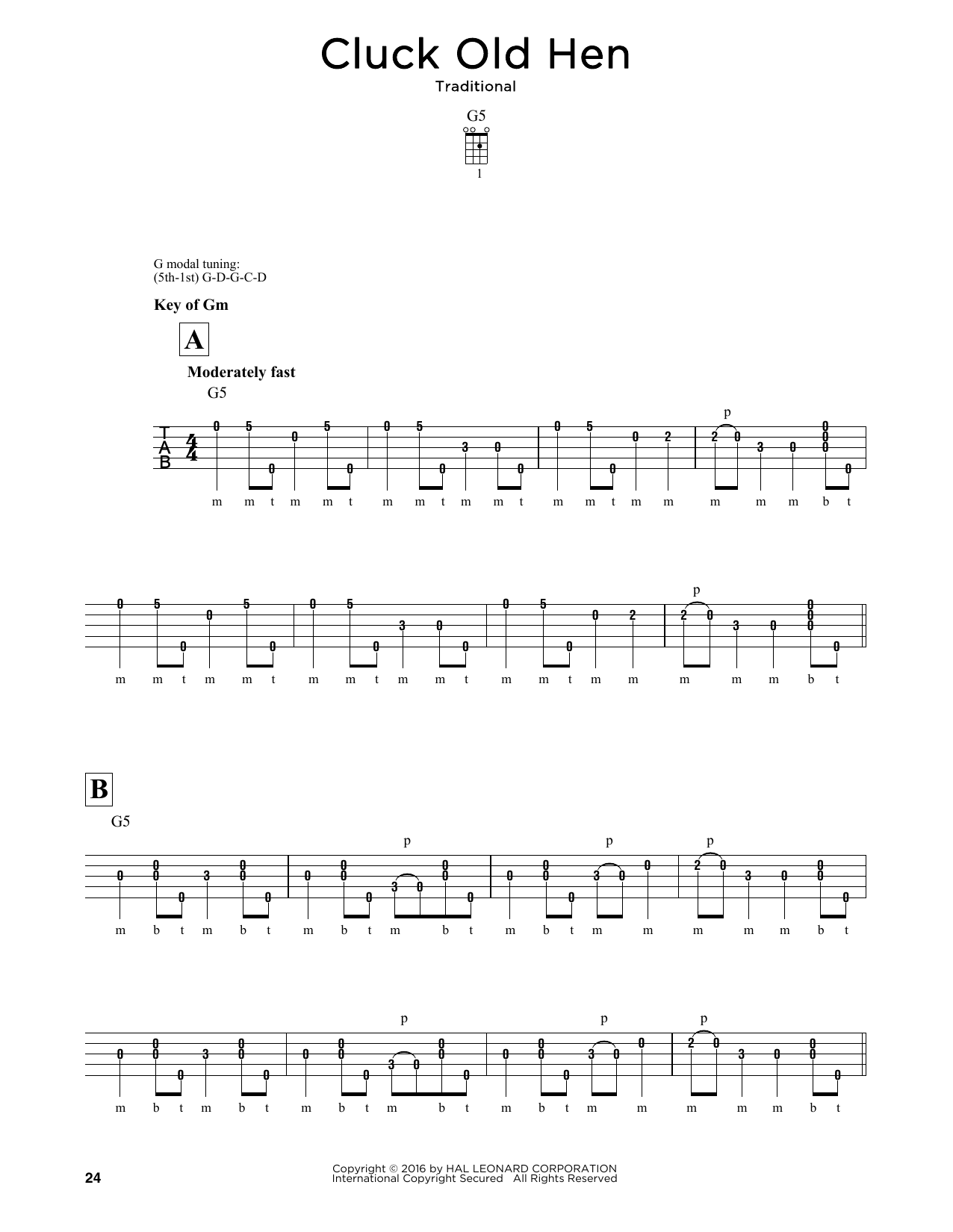 Traditional Cluck Old Hen Sheet Music Notes & Chords for Banjo - Download or Print PDF