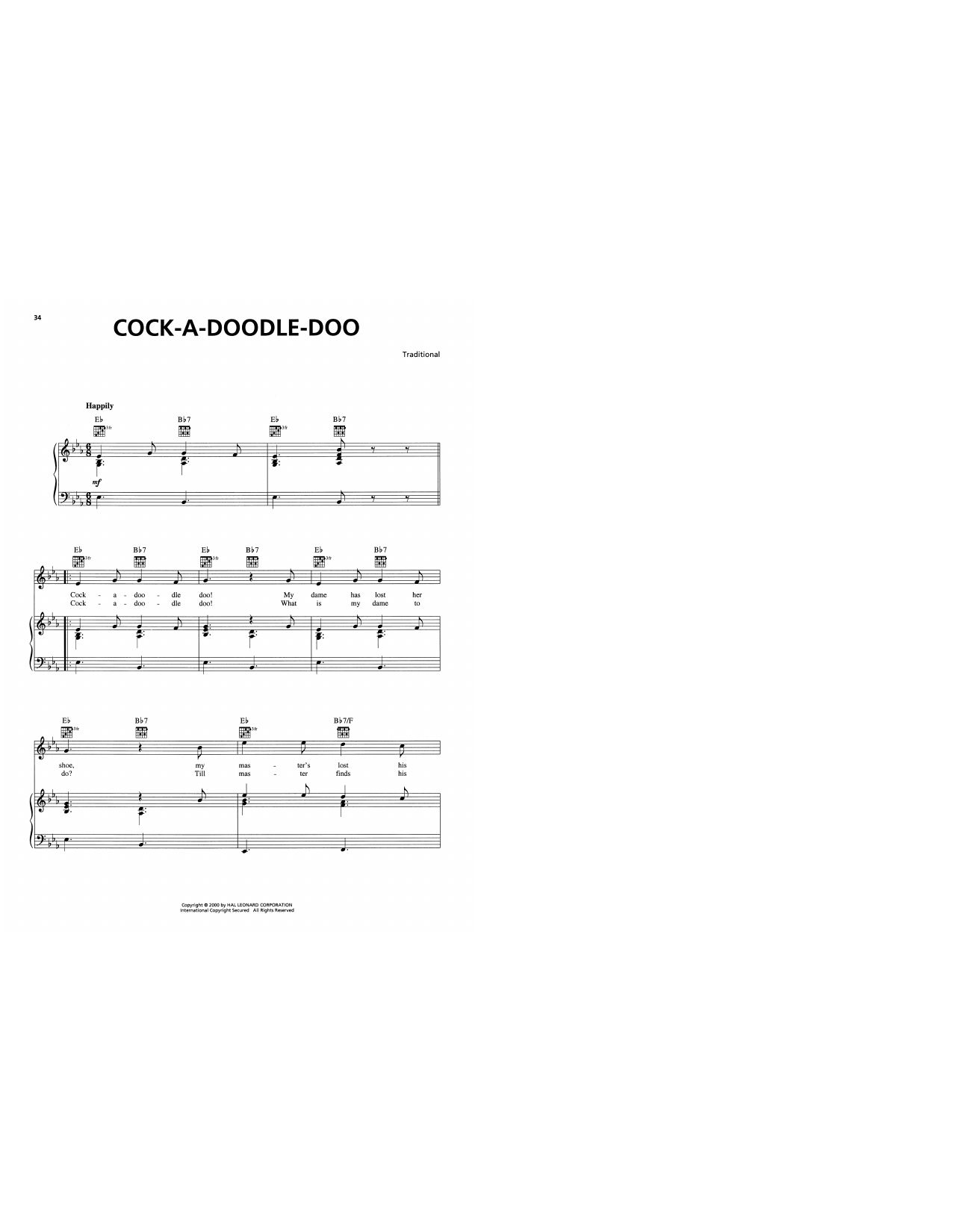 Traditional Cock-A-Doodle-Doo Sheet Music Notes & Chords for Piano, Vocal & Guitar Chords (Right-Hand Melody) - Download or Print PDF Traditional Cock-A-Doodle-Doo Sheet Music Notes & Chords for Piano, Vocal & Guitar Chords (Right-Hand Melody) - Download or Print PDF