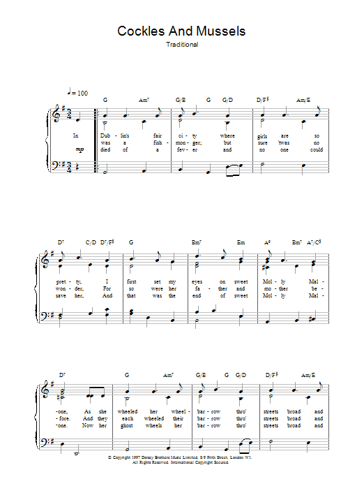 Traditional Cockles And Mussels Sheet Music Notes & Chords for Piano, Vocal & Guitar (Right-Hand Melody) - Download or Print PDF