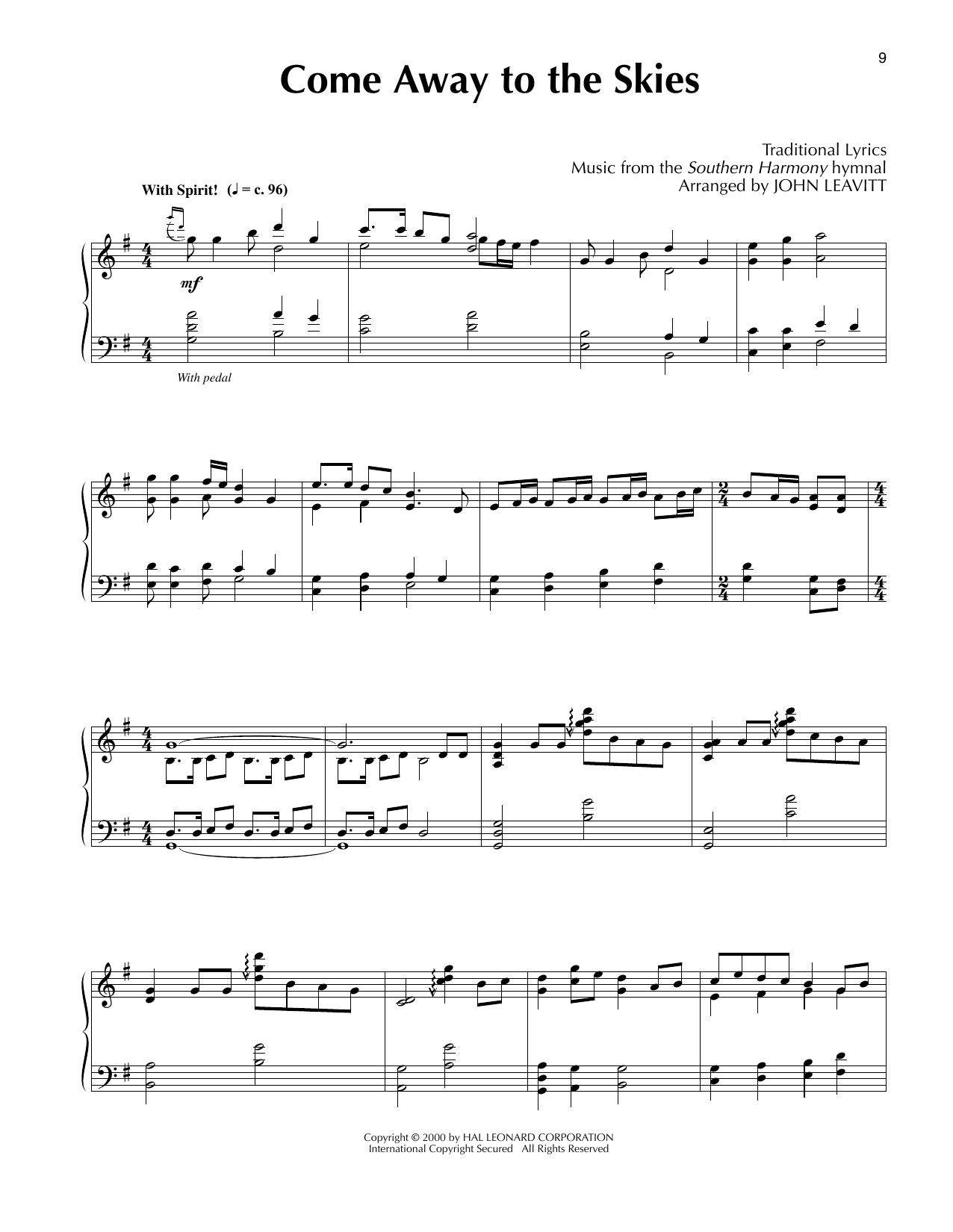 Traditional Come Away To The Skies (arr. John Leavitt) Sheet Music Notes & Chords for Piano Solo - Download or Print PDF