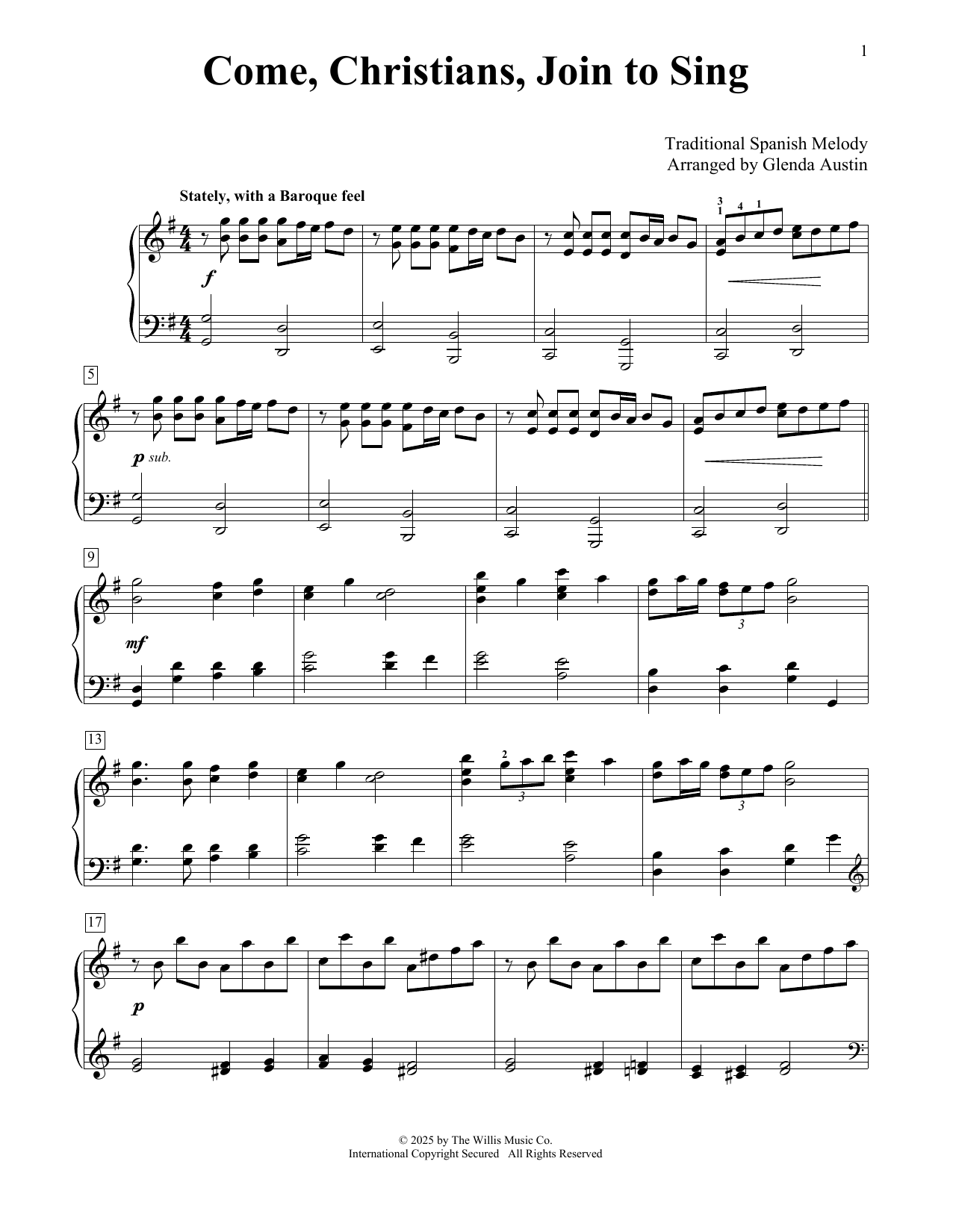 Traditional Come, Christians, Join To Sing (arr. Glenda Austin) Sheet Music Notes & Chords for Educational Piano - Download or Print PDF