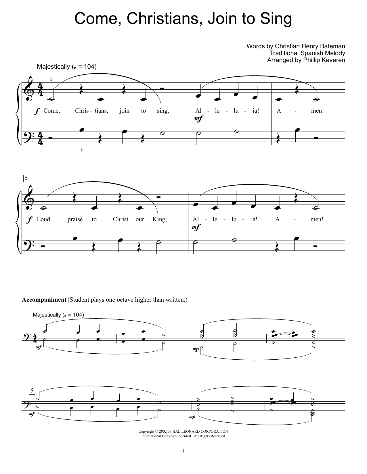 Fred Kern Come, Christians, Join To Sing Sheet Music Notes & Chords for Educational Piano - Download or Print PDF