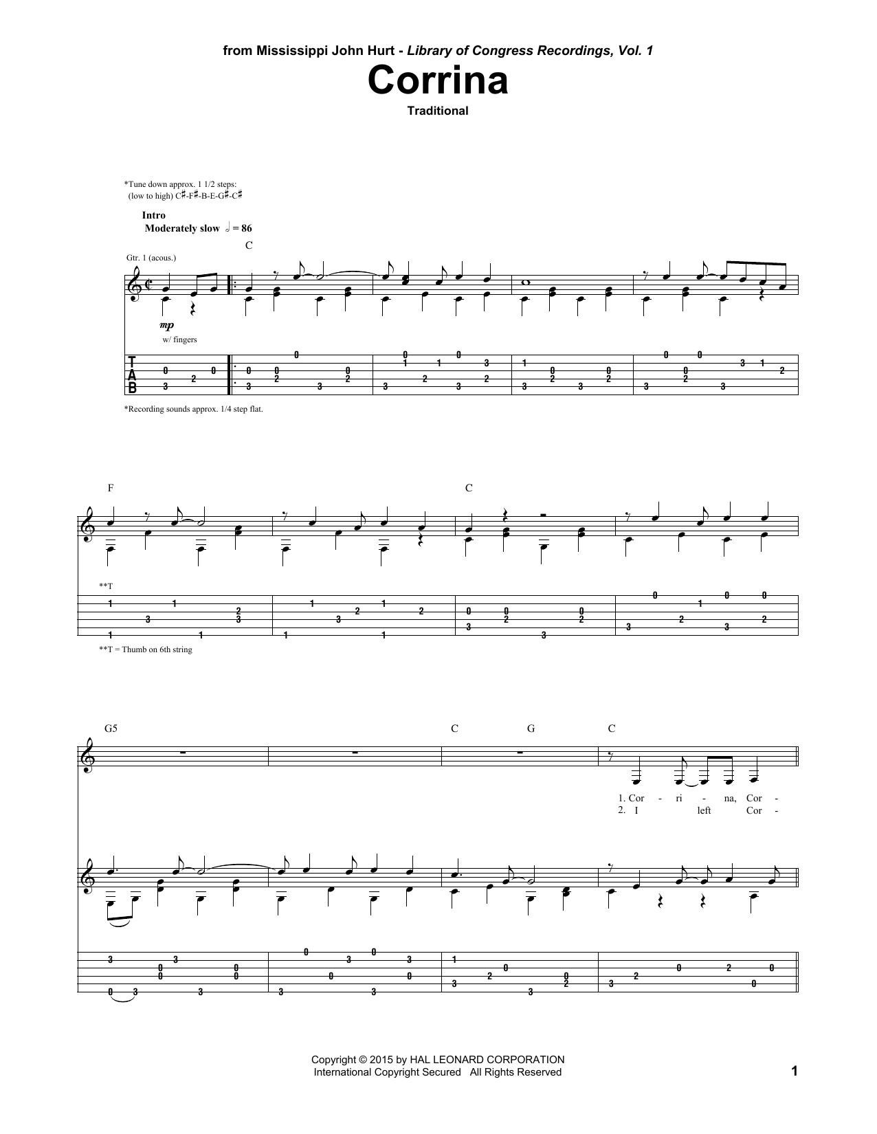 Traditional Corrina Sheet Music Notes & Chords for Guitar Tab - Download or Print PDF