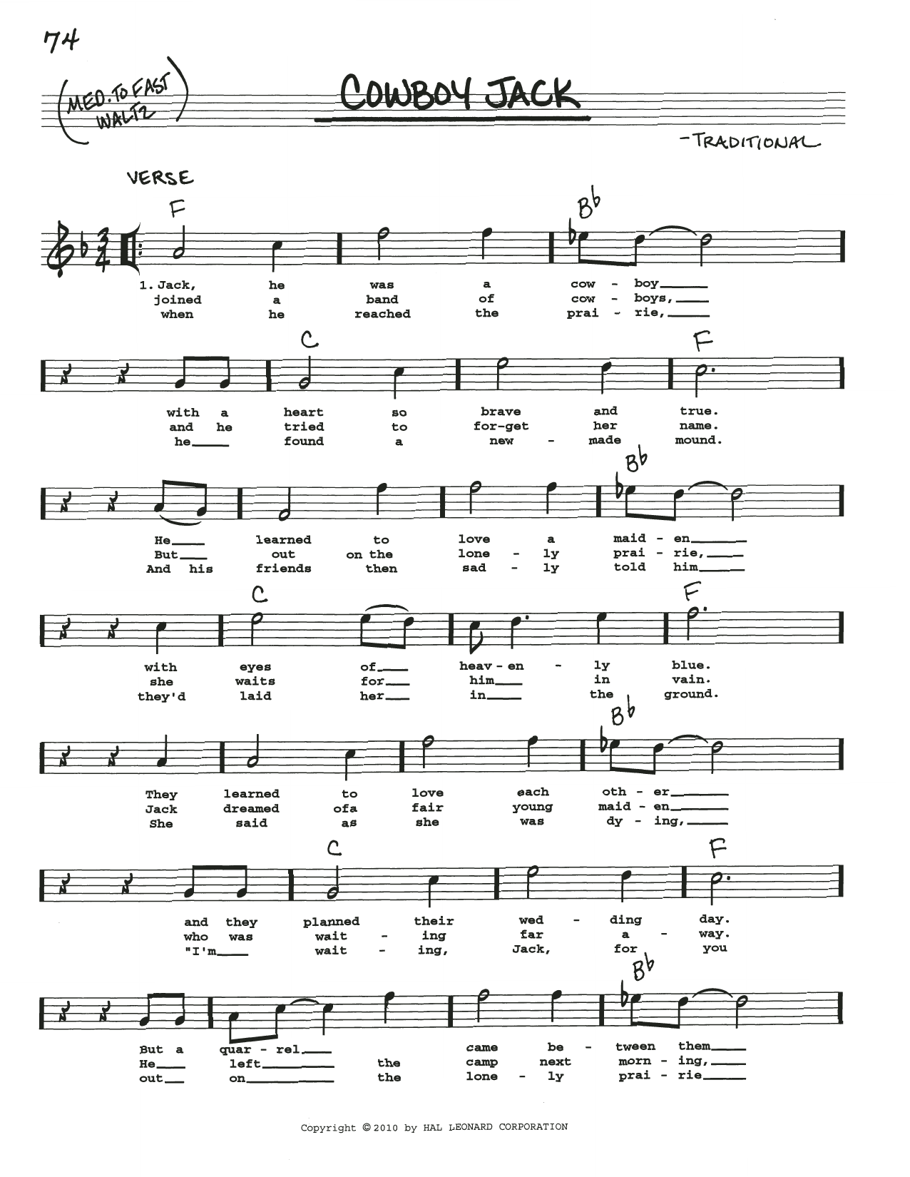 Traditional Cowboy Jack Sheet Music Notes & Chords for Real Book – Melody, Lyrics & Chords - Download or Print PDF