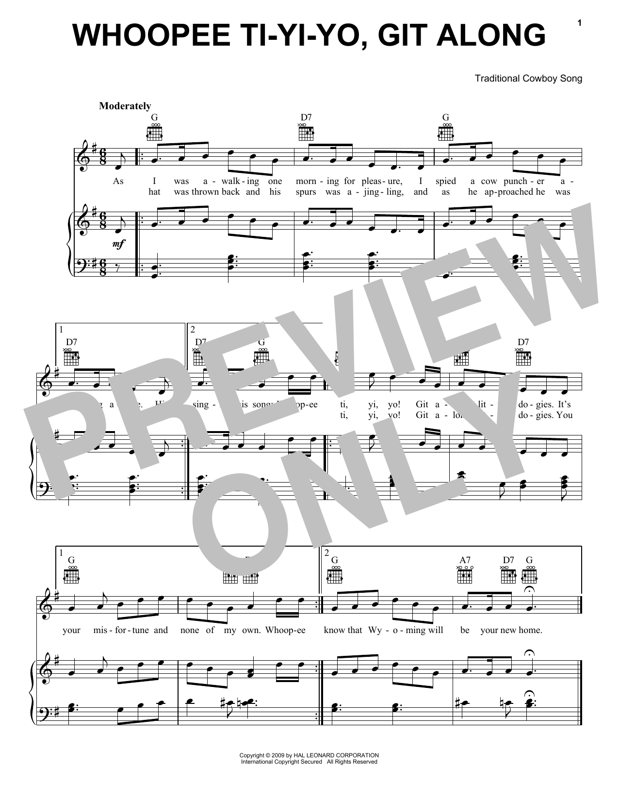 Traditional Cowboy Song Whoopee Ti-Yi-Yo, Git Along Sheet Music Notes & Chords for Piano, Vocal & Guitar Chords (Right-Hand Melody) - Download or Print PDF Traditional Cowboy Song Whoopee Ti-Yi-Yo, Git Along Sheet Music Notes & Chords for Piano, Vocal & Guitar Chords (Right-Hand Melody) - Download or Print PDF