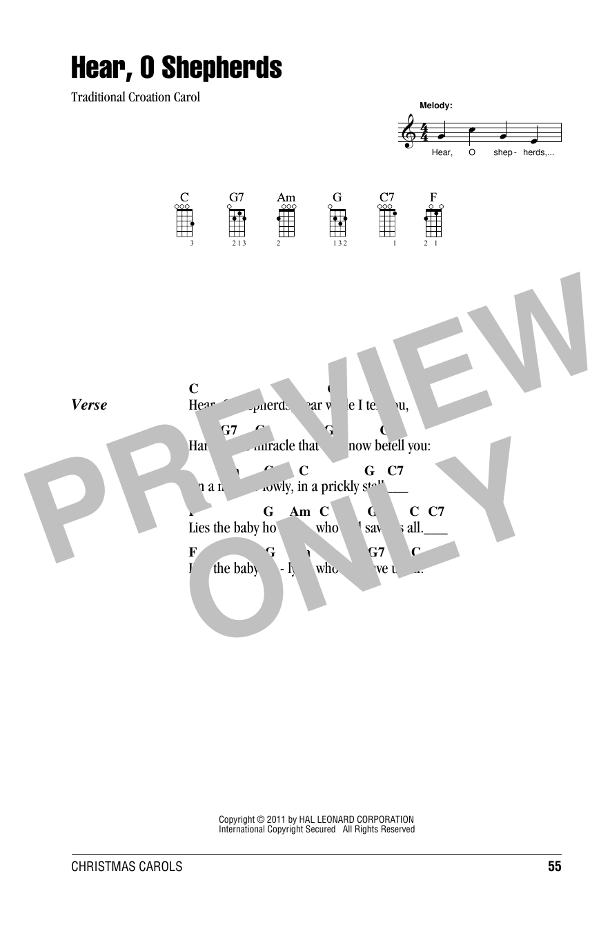 Traditional Croation Carol Hear, O Shepherds Sheet Music Notes & Chords for Ukulele with strumming patterns - Download or Print PDF