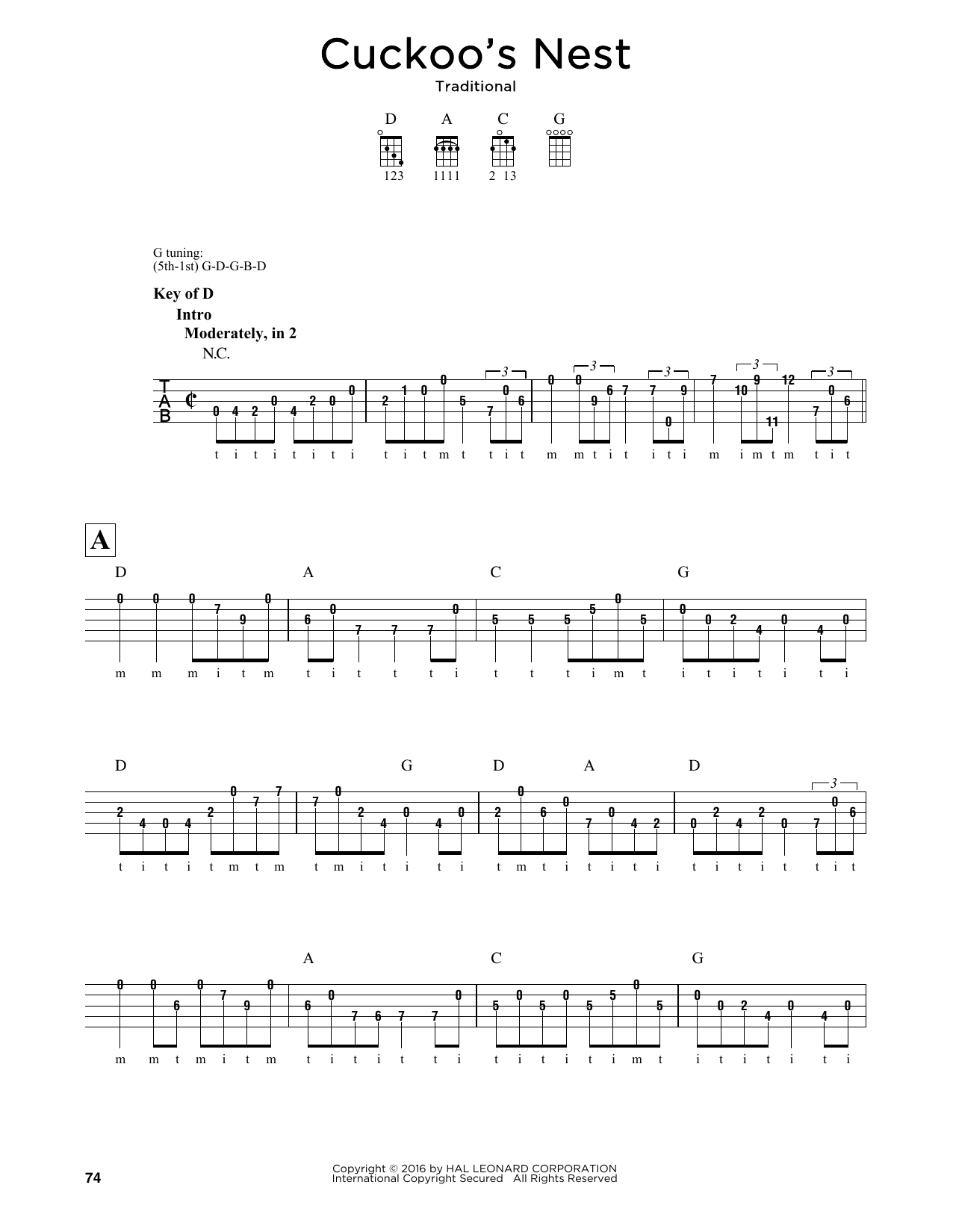 Traditional Cuckoo's Nest Sheet Music Notes & Chords for Banjo - Download or Print PDF