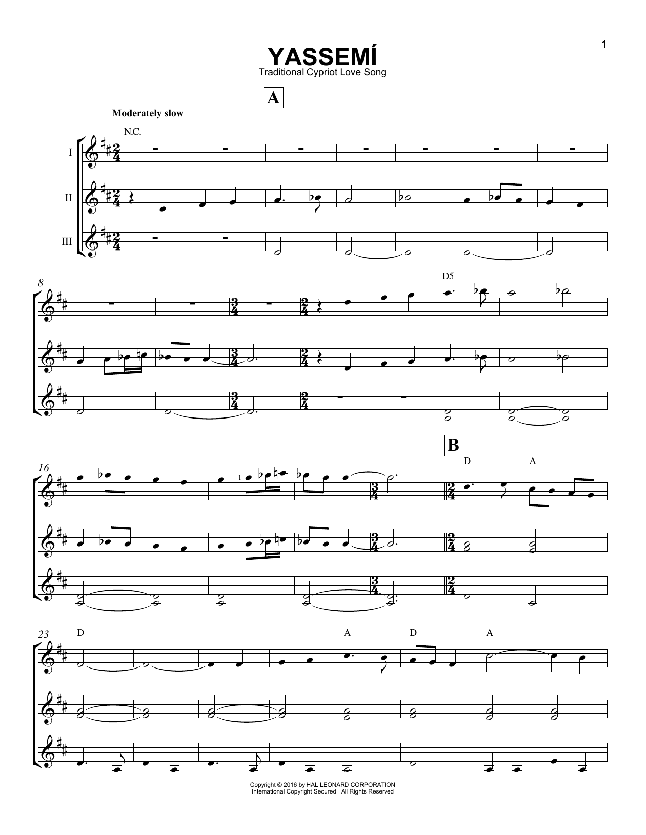 Traditional Cypriot Love Song Yassemi Sheet Music Notes & Chords for Guitar Ensemble - Download or Print PDF