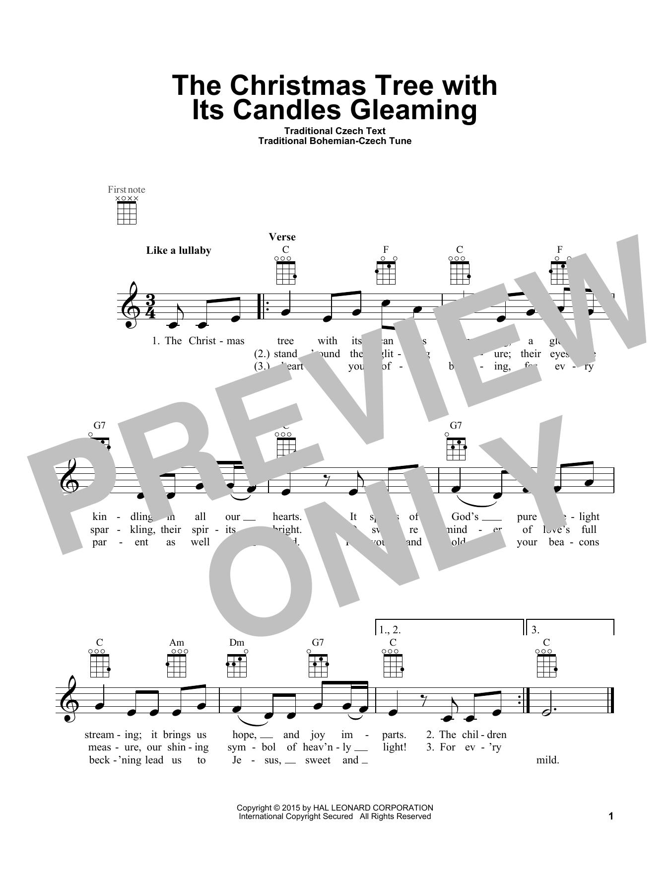 Traditional Czech The Christmas Tree With Its Candles Gleaming Sheet Music Notes & Chords for Ukulele - Download or Print PDF