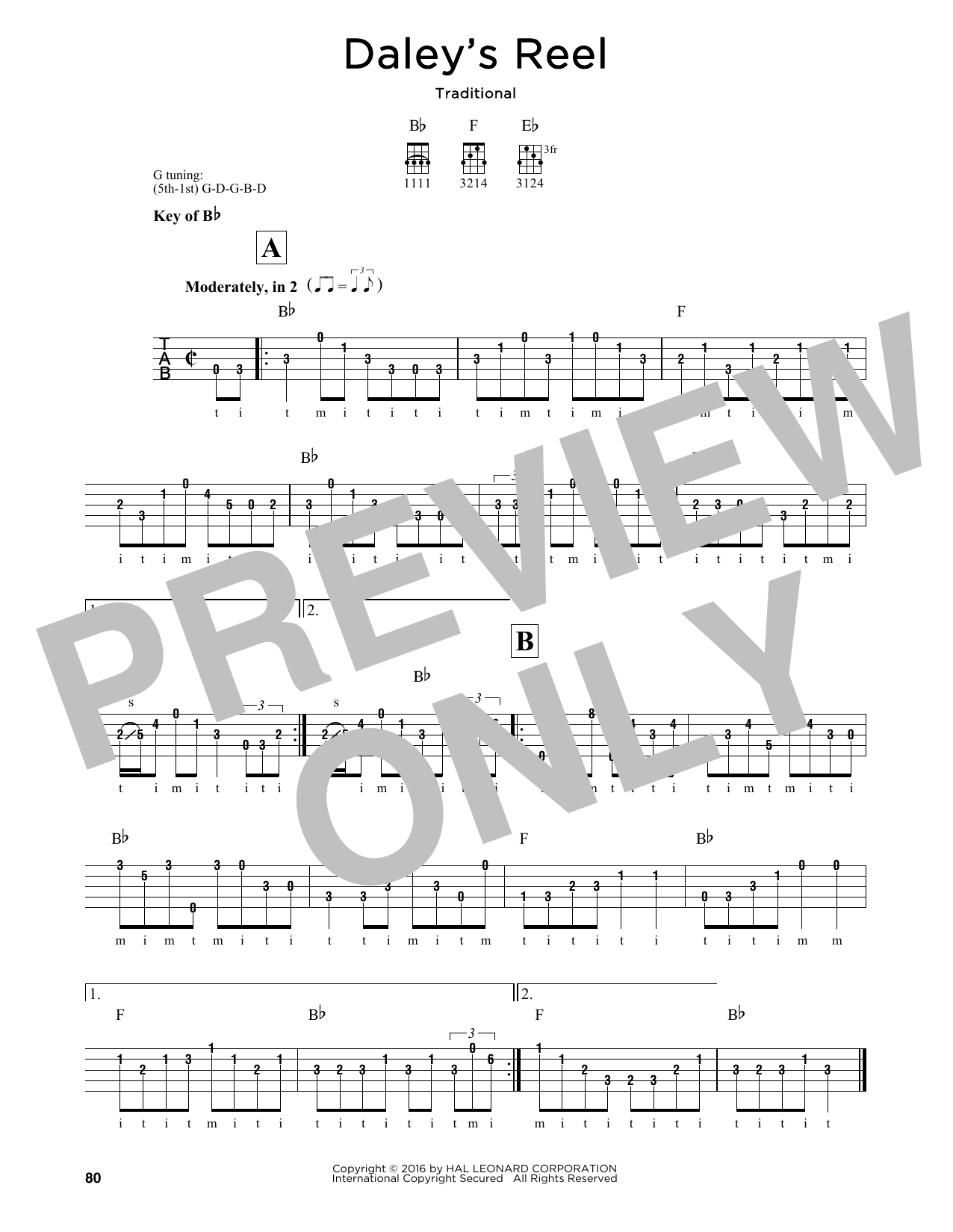 Traditional Daley's Reel Sheet Music Notes & Chords for Banjo - Download or Print PDF