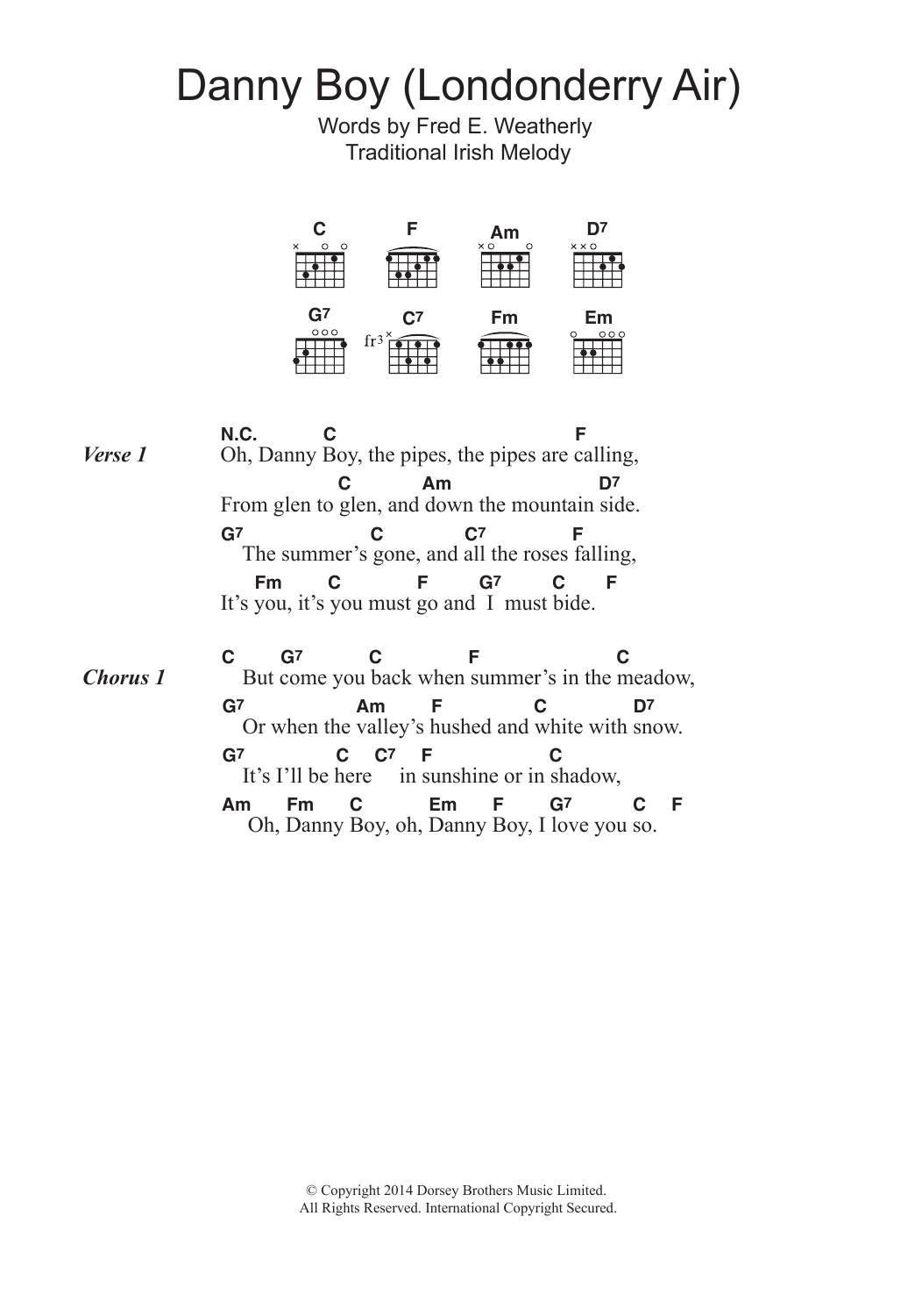 Irish Folksong Danny Boy (Londonderry Air) Sheet Music Notes & Chords for Lyrics & Chords - Download or Print PDF