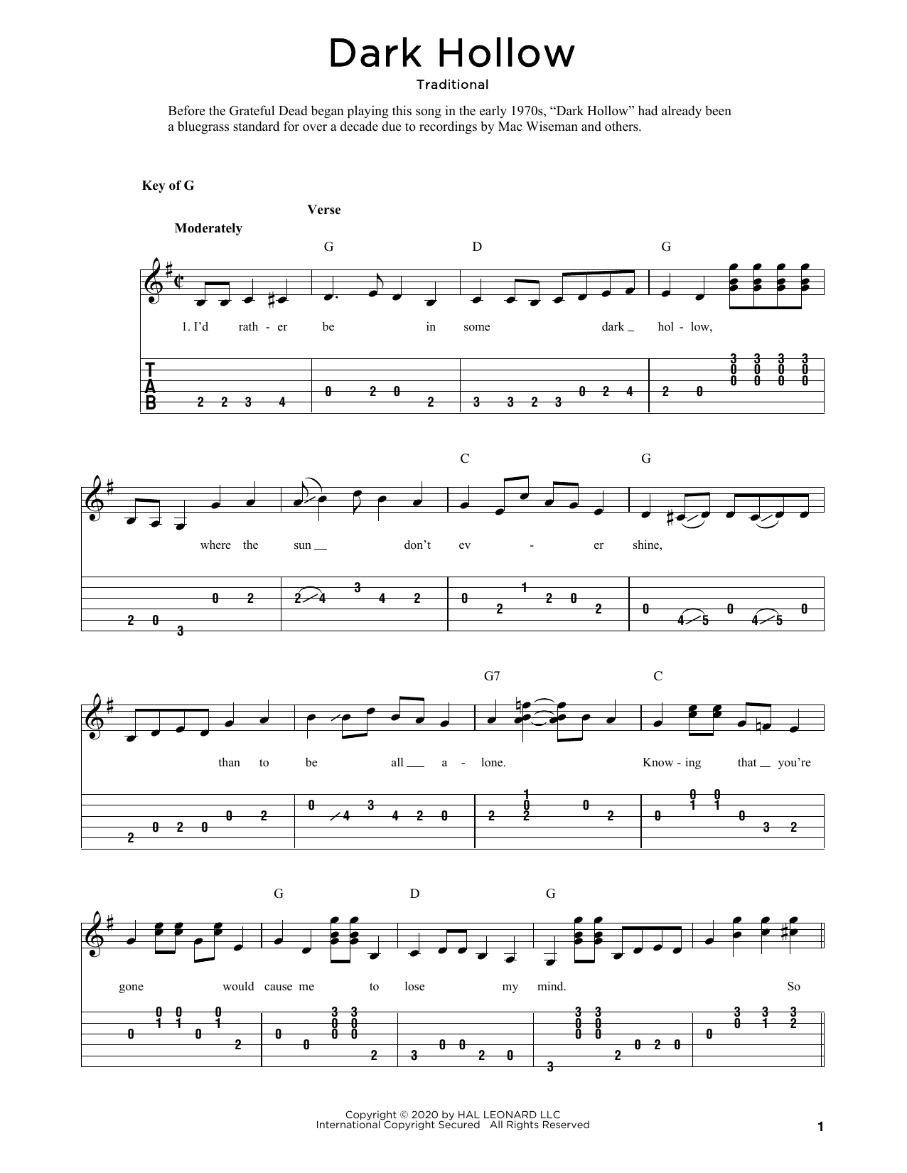 Traditional Dark Hollow (arr. Fred Sokolow) Sheet Music Notes & Chords for Banjo Tab - Download or Print PDF