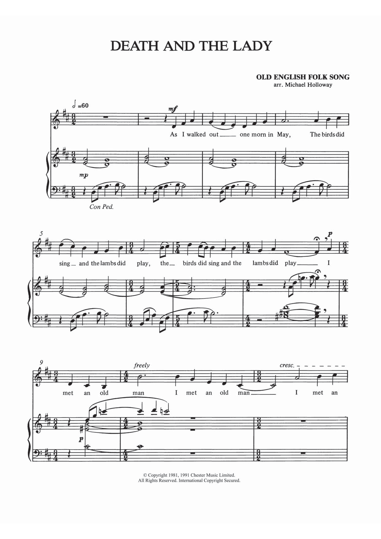 Traditional Death And The Lady Sheet Music Notes & Chords for Piano & Vocal - Download or Print PDF