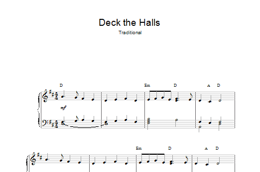 Traditional Deck The Halls Sheet Music Notes & Chords for Easy Piano - Download or Print PDF
