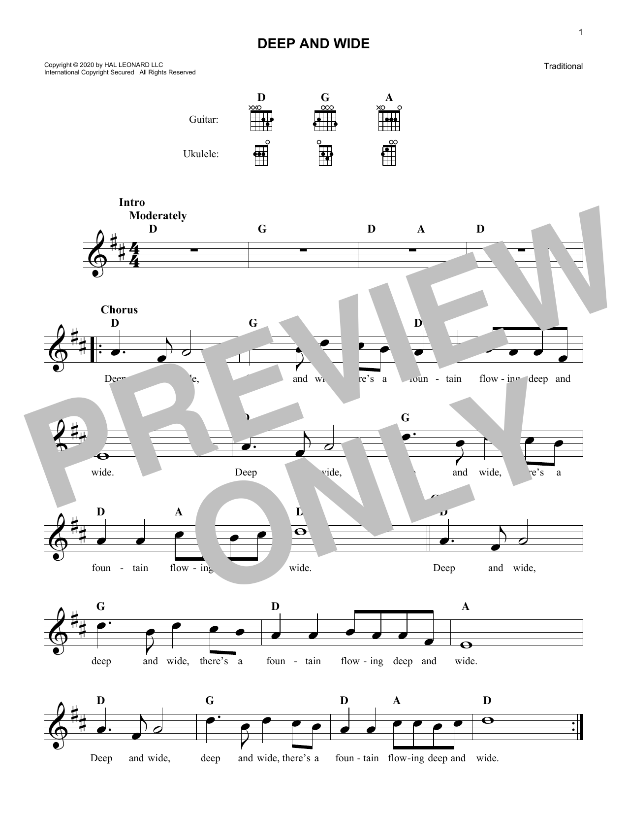 Traditional Deep And Wide Sheet Music Notes & Chords for Lead Sheet / Fake Book - Download or Print PDF