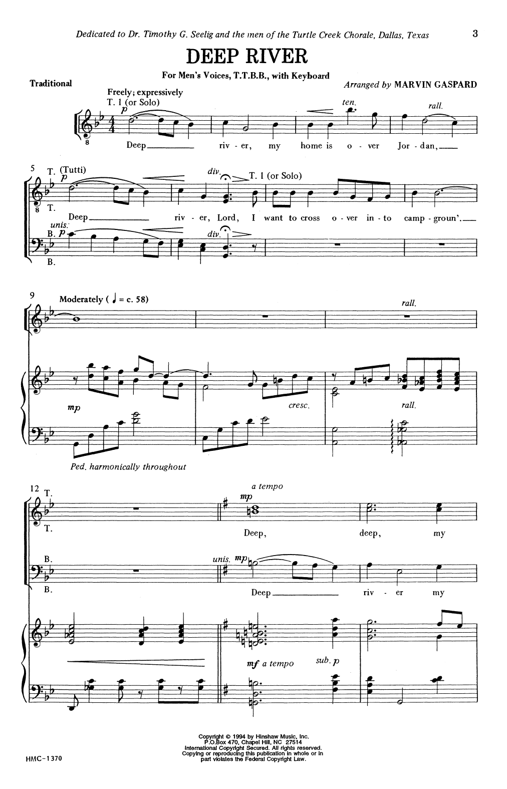 Traditional Deep River (arr. Marvin Gaspard) Sheet Music Notes & Chords for TTBB Choir - Download or Print PDF