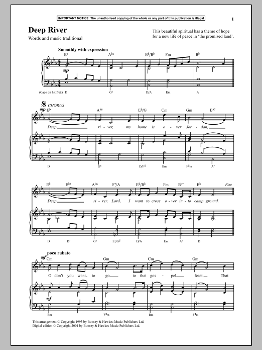 Traditional Deep River Sheet Music Notes & Chords for Piano - Download or Print PDF