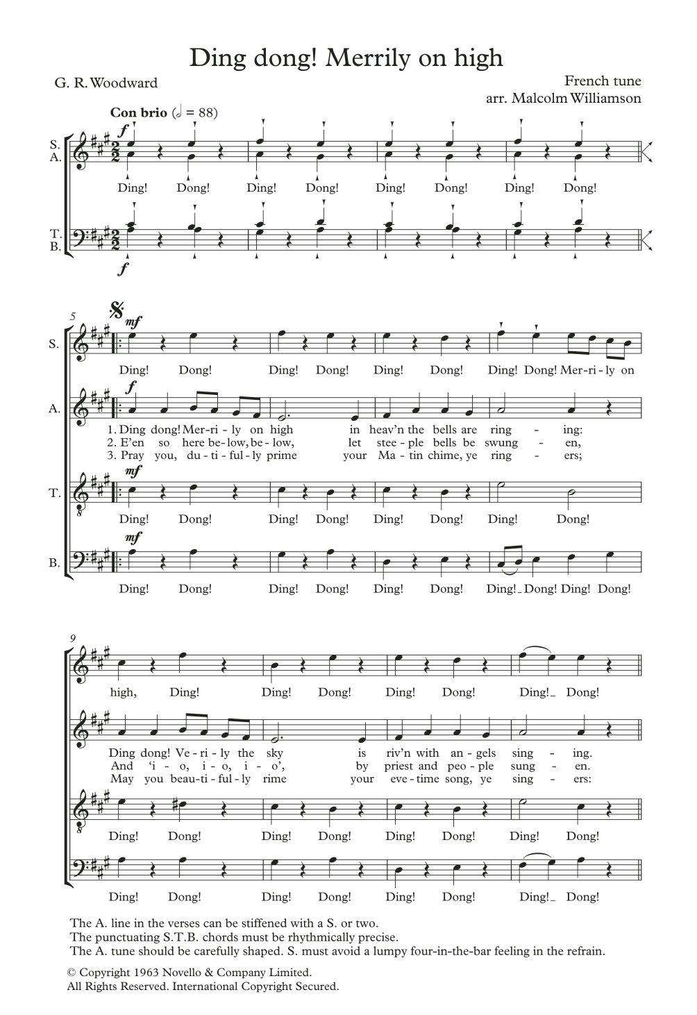 Traditional Ding Dong! Merrily On High (arr. Malcolm Williamson) Sheet Music Notes & Chords for SATB Choir - Download or Print PDF