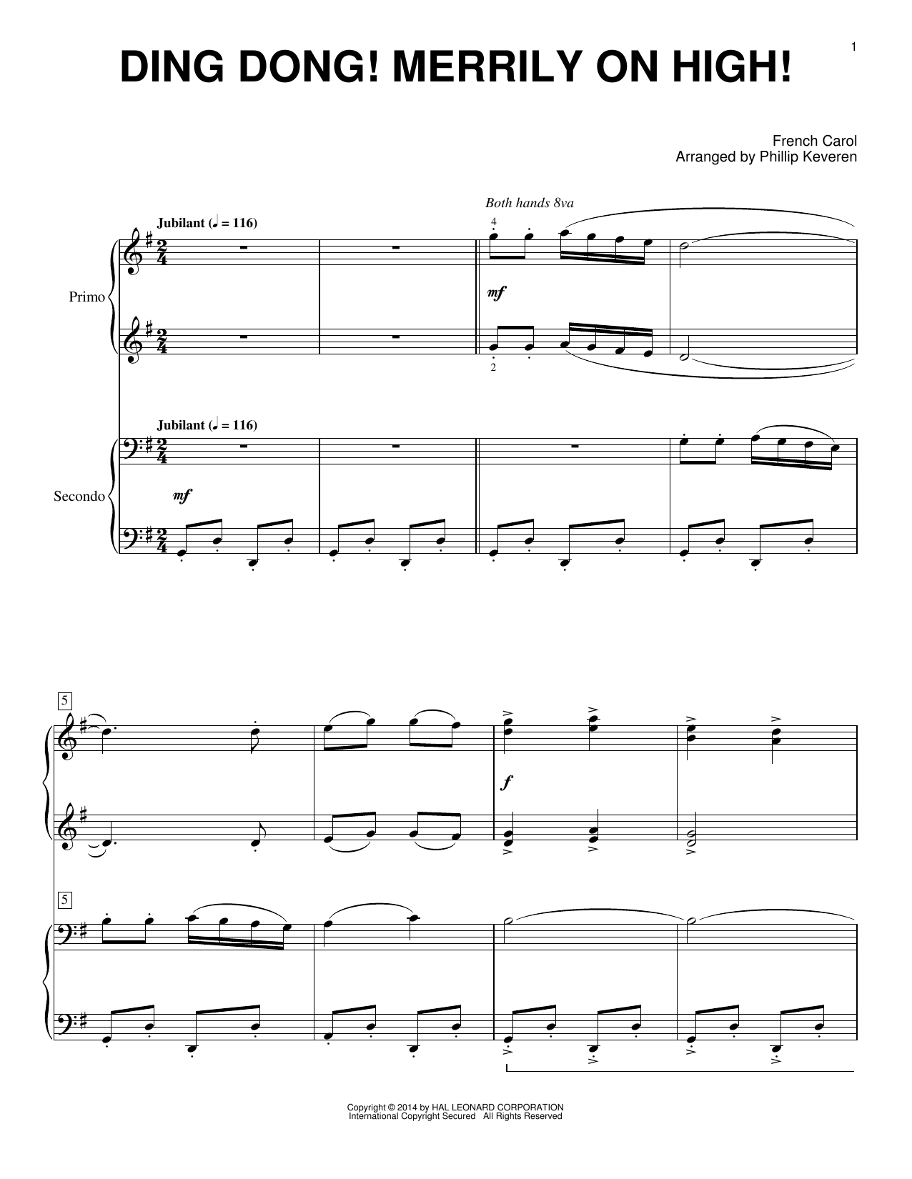 Phillip Keveren Ding Dong! Merrily On High! Sheet Music Notes & Chords for Piano Duet - Download or Print PDF