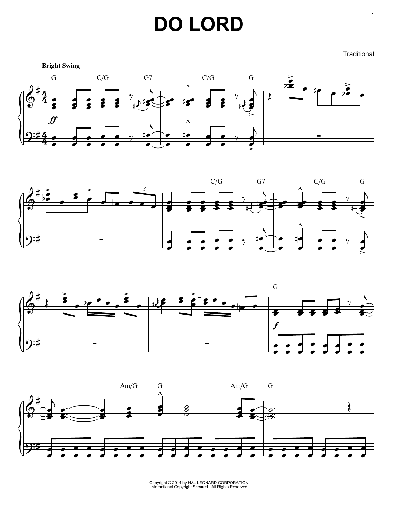 Traditional Do Lord [Jazz version] (arr. Brent Edstrom) Sheet Music Notes & Chords for Piano - Download or Print PDF