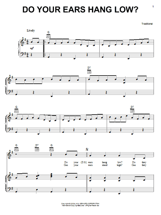 Traditional Do Your Ears Hang Low? Sheet Music Notes & Chords for Easy Piano - Download or Print PDF